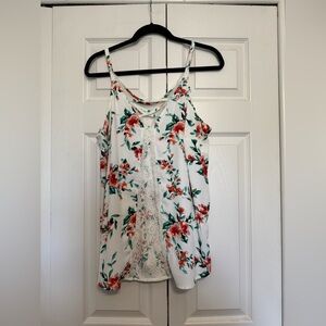 Torrid White and Orange Floral Tank V-Neck Blouse with Lace Trim Size 0